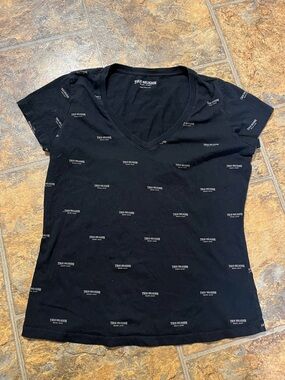 True Religion Black V-Neck Short Sleeve Logo Tee